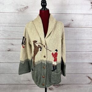 Ralph Lauren Linen Blend Equestrian Knit Cardigan Sweater